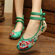 Beijing Cloth Shoes Green Peony - 1