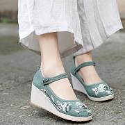 Beijing Cloth Shoes Square Sole Jade Blue - 1