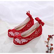 Red Antique Embroidered Canvas Shoes - 1