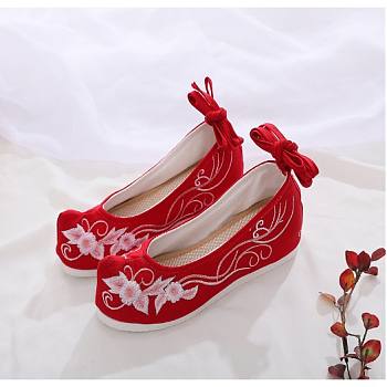 Red Antique Embroidered Canvas Shoes