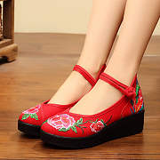 Women's Fashion Vintage National Wind Old Beijing Cloth Shoes Red - 1