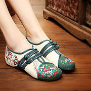 Beijing Cloth Low Sole Shoes Antique Beige Green Pearl - 1