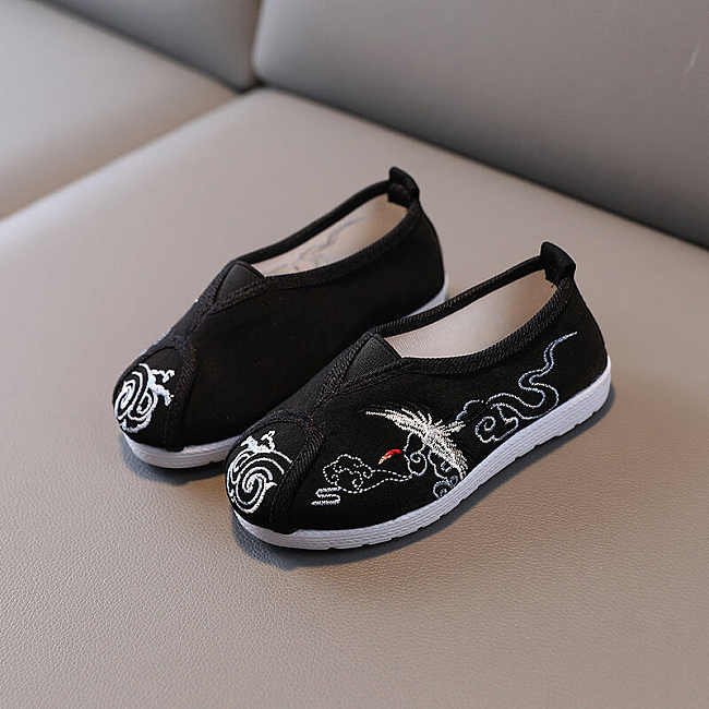 Beijing Cloth Low Sole Shoes Black Crane - 1