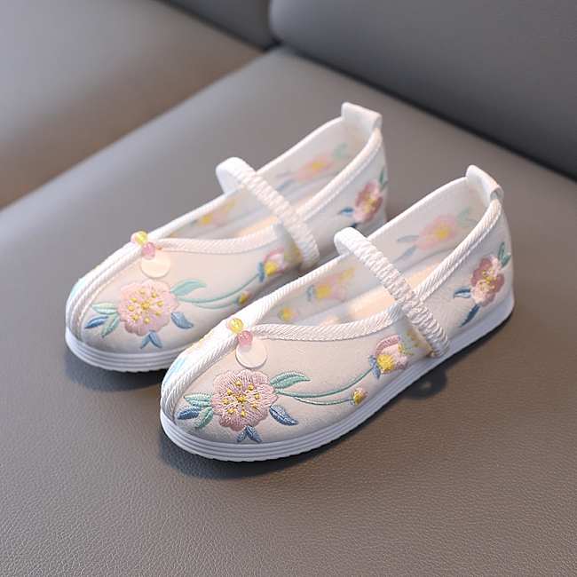 Beijing Cloth Low Sole Shoes White Rose Embroidered - 1