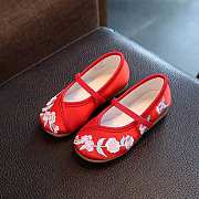 Beijing Cloth Low Sole Shoes Red With Flowers - 1