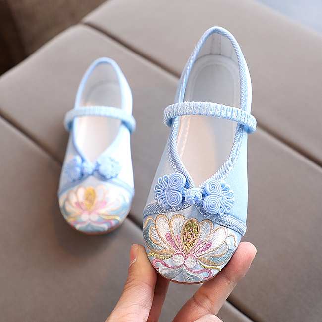 Beijing Cloth Low Sole Shoes Blue Lotus - 1