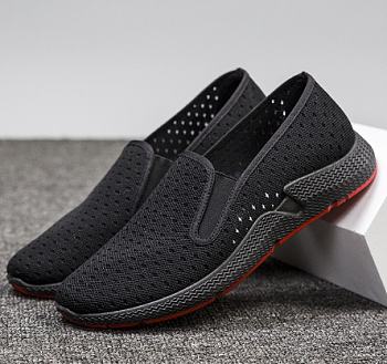 Men's Canvas Lazy Shoes With Breathable Holes Full Black Soft Soles MS060